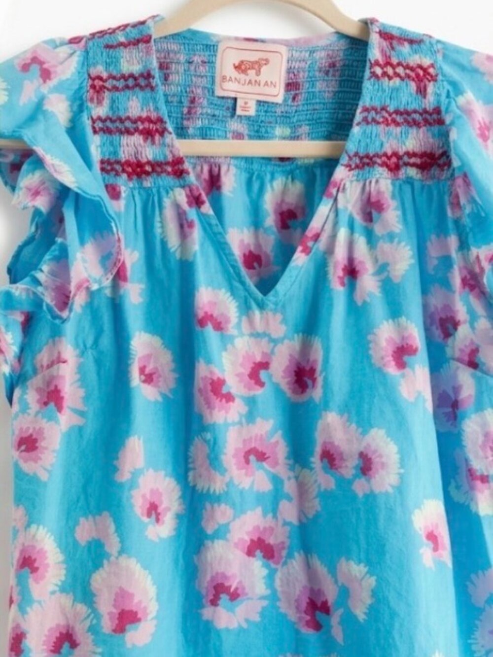 Pink and Blue Flowered Banjanan Blouse